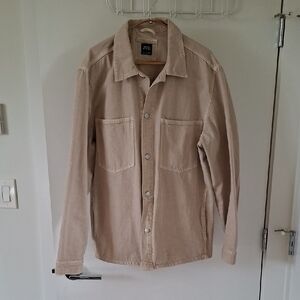 Zara Men's Oatmeal/Beige Denim Button-Up Chore Coat/Shacket/Jacket (Size XL)